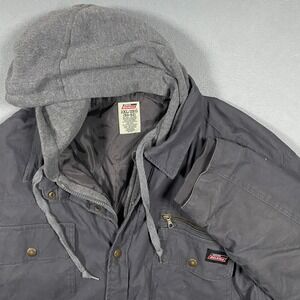 Genuine‎ Dickies Mens 2XL Gray Hooded Canvas Work Jacket Quilted Lined RN123187
